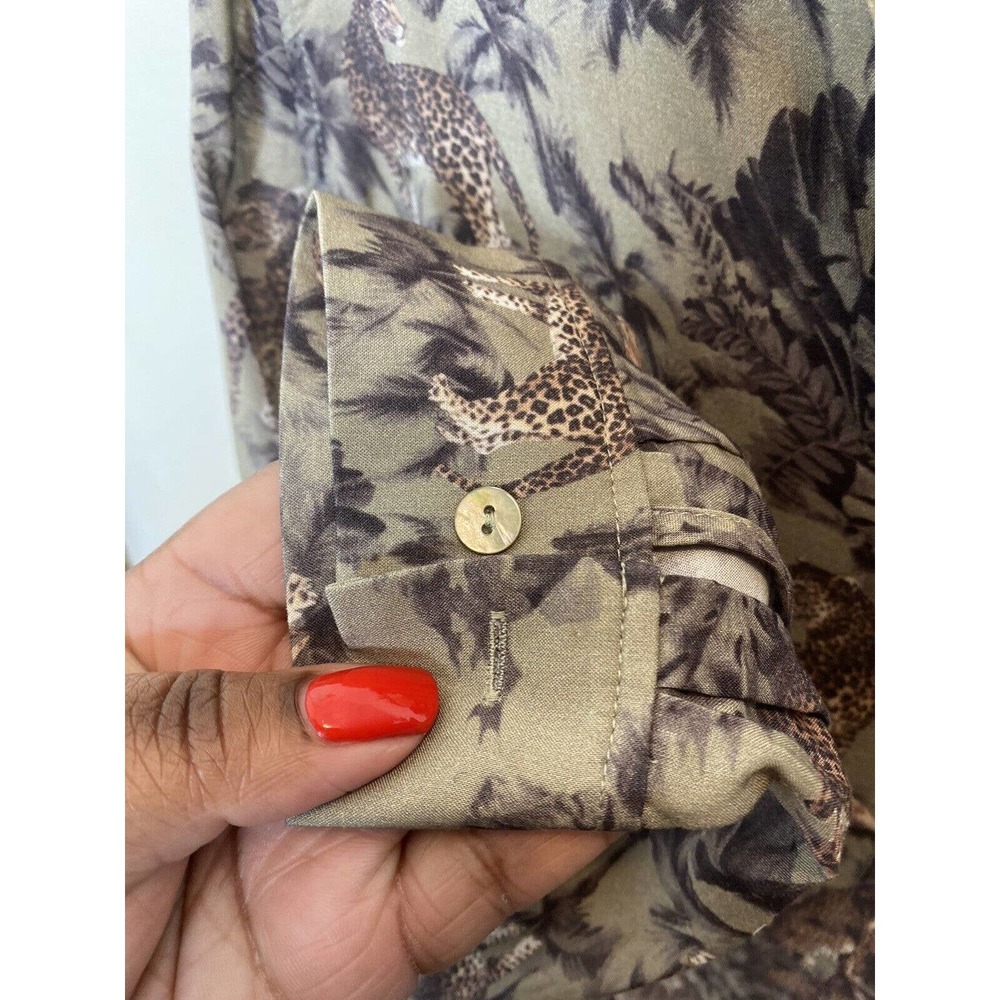 L'AGENCE Womens Top Size Small Olive Animal Print Viscose Blouse Button Up - Picture 9 of 9